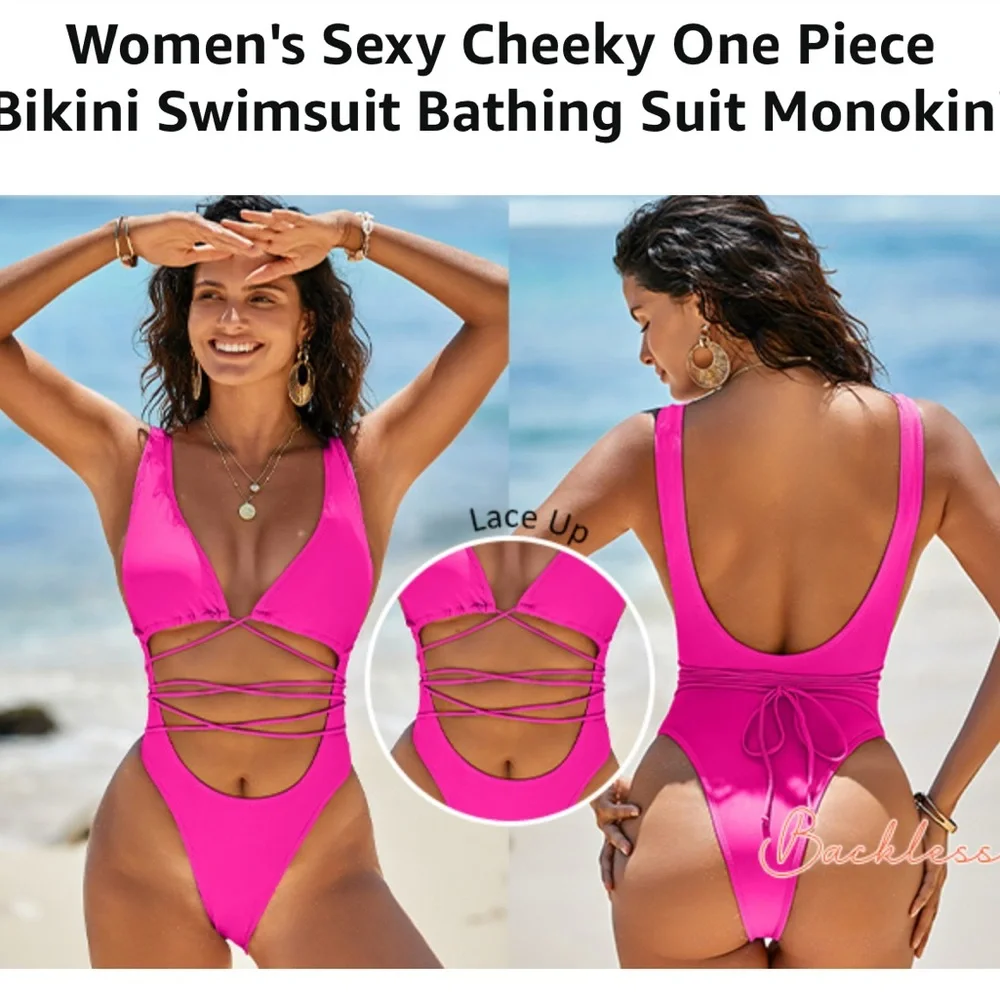 Hot Pink Strappy One-Piece Swimsuit - Picture 8 of 9